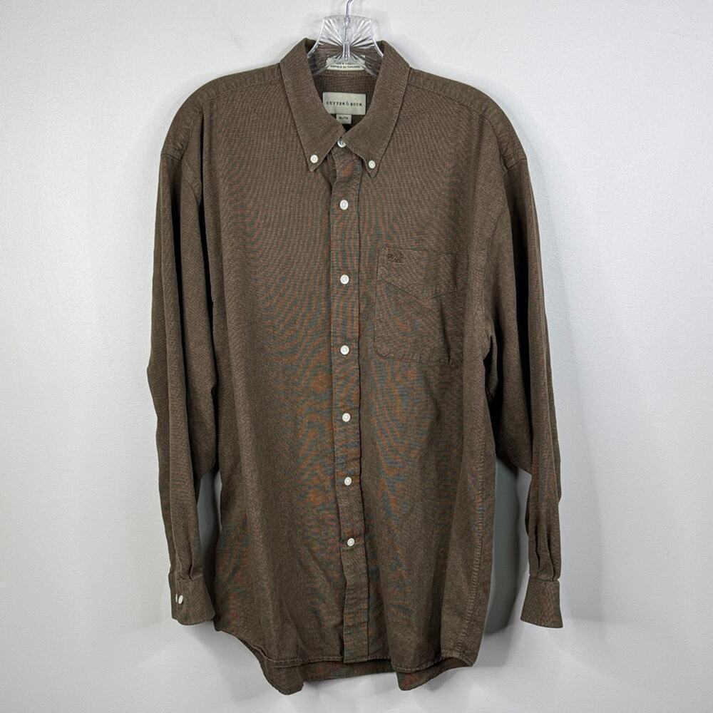 Cutter & Buck Men's XL Brown 100% Cotton Button-Down Long Sleeve Casual Shirt